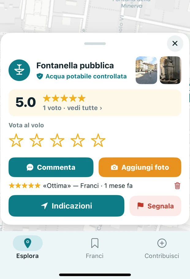 Scheda di una fontanella su BeviQui: foto della community, valutazioni e indicazioni